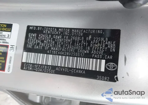 2008 Toyota Camry from USA, damaged, VIN 4T1BE46K28U255517
